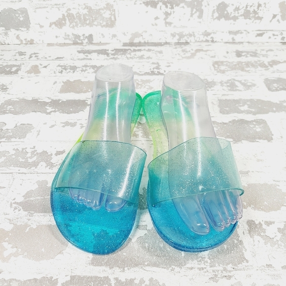 BP. Blue & Green Clear Single Strap Slippers Sandals V637 - Picture 3 of 11